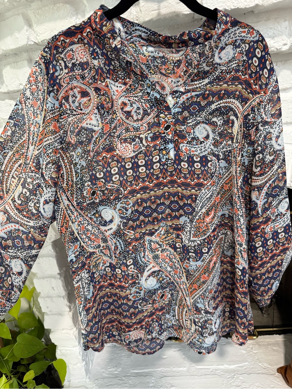 Paisley Print Sheer Long Sleeve Women's Top